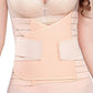 Skin-toned postpartum belly support belt with wide waistband and overlapping front straps