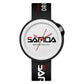 SANDA sports quartz watch with black silicone bezel and black strap, red accents