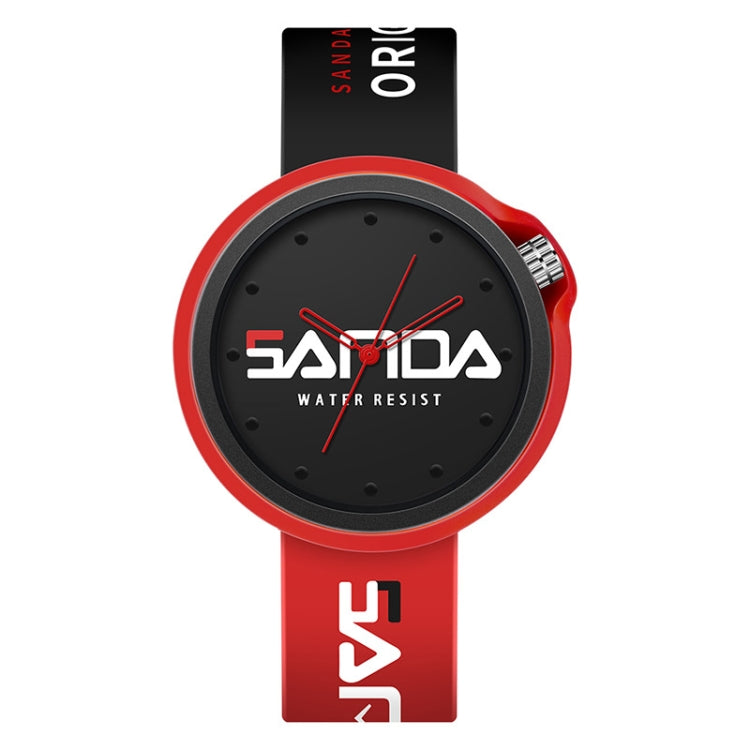 SANDA sports quartz watch with red silicone bezel and red silicone strap
