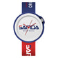 SANDA sports quartz watch with blue silicone bezel and red silicone strap