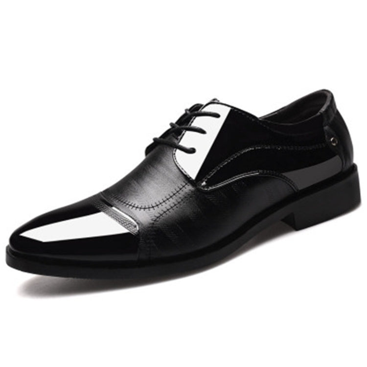 Men's lace-up leather oxford shoes, black with silver-toned toe panel and chunky sole