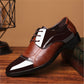 Men's brown leather lace-up oxford shoes with contrast white tongue and chunky heel