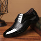 Men's black leather lace-up oxford shoes with contrast white tongue and low profile sole