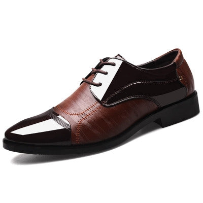 Men's leather lace-up business shoe, brown and black with white side panel