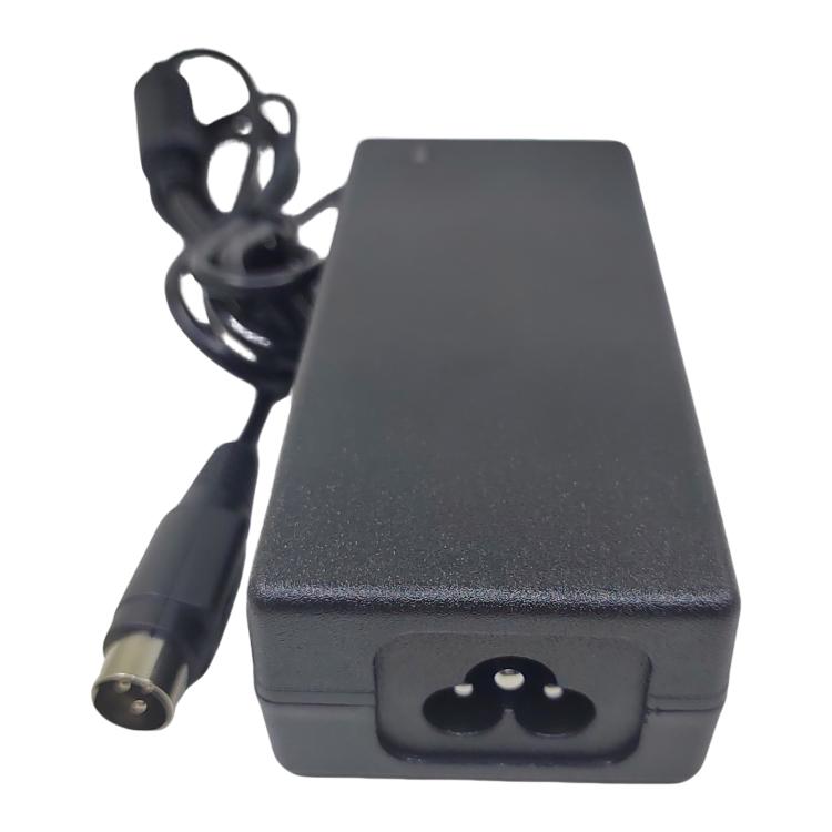 Black AC power adapter with US plug and 3-pin round DC connector
