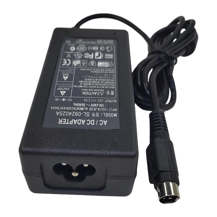 Black thermal printer power adapter with cord and 3-pin round DC plug