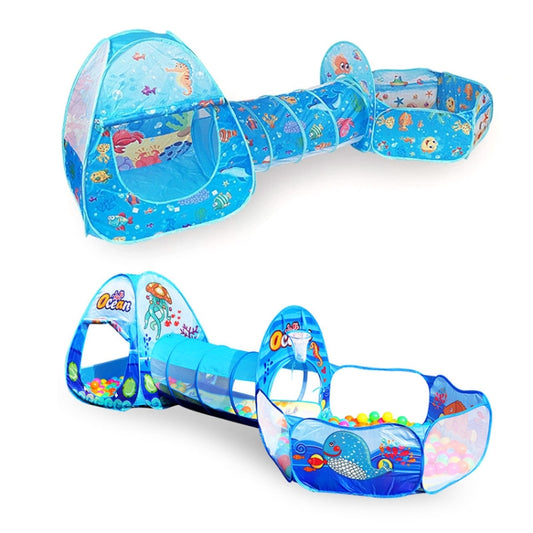 3 in 1 ZP01 Children Tent Play House Tunnel Foldable Shooting Ocean Ball Pool Toy, Blue Sea, Deep Sea