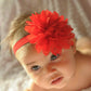 Red elastic baby girl headband with large red layered flower centerpiece