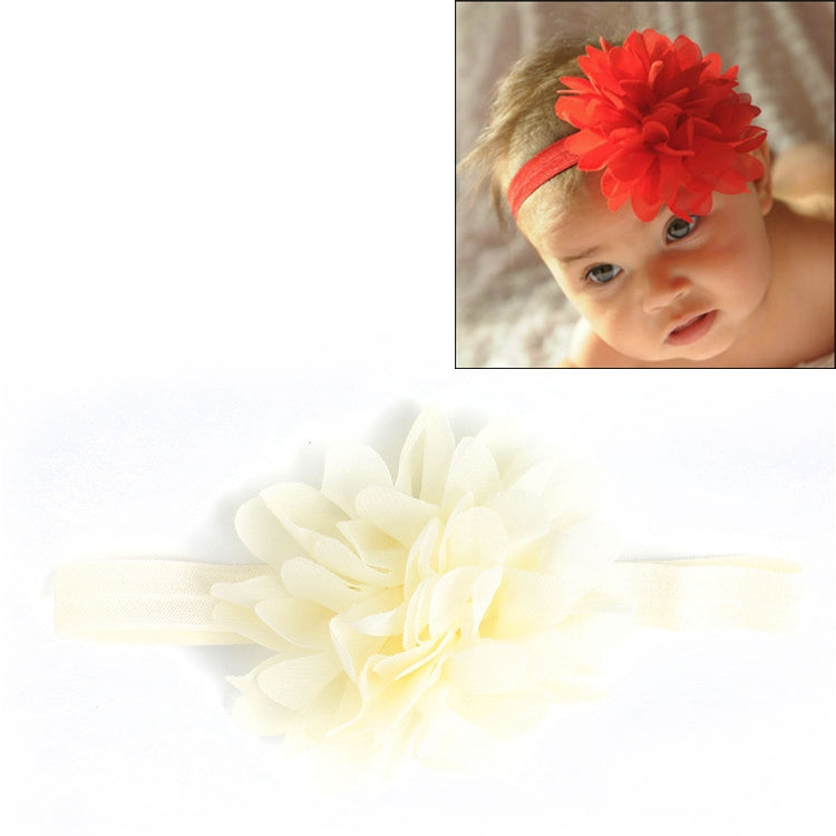 Ivory elastic baby girl headband with large ivory layered flower centerpiece