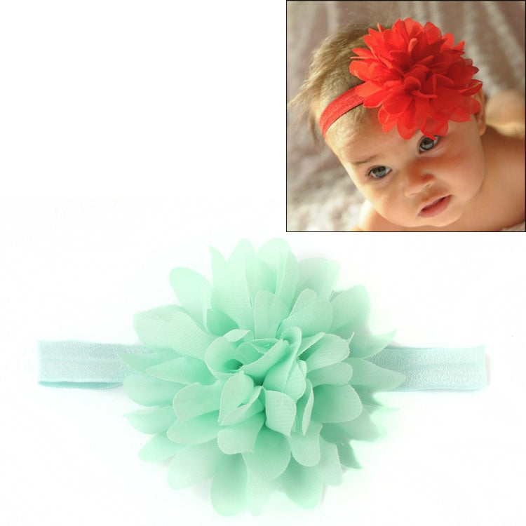 Mint green elastic baby girl headband with large mint layered flower centerpiece