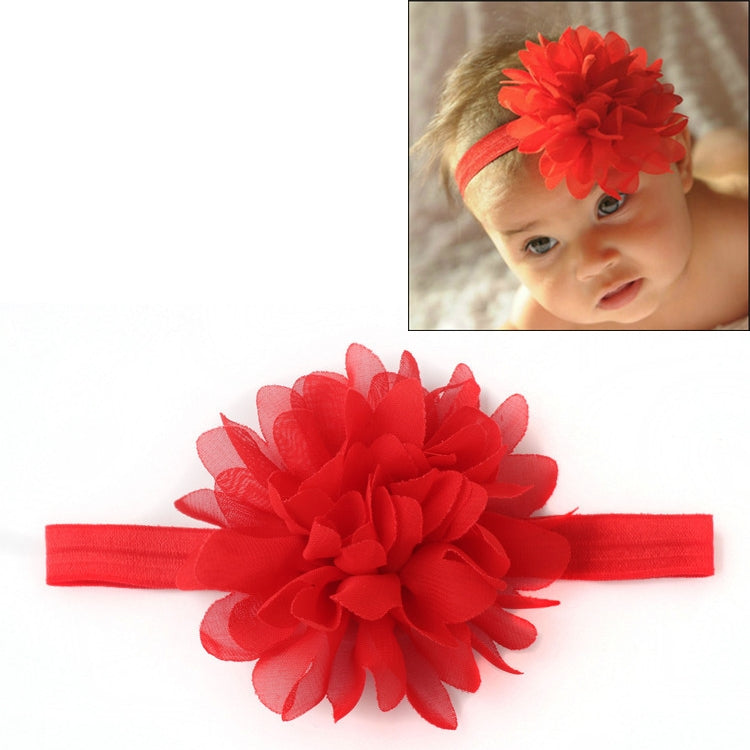 Red elastic baby girl hairband with large red fabric flower centerpiece