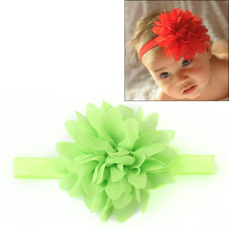 Light green elastic baby girl hairband with large light green fabric flower centerpiece