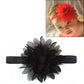 Black elastic baby girl hairband with large black fabric flower centerpiece