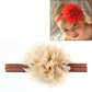Beige elastic baby girl hairband with large beige fabric flower on brown band
