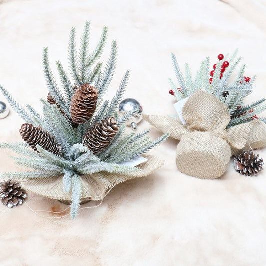 SYAF19 33cm Christmas Decorations Snow PE Mini Christmas Tree Plant, Red Fruit, Pine Cones