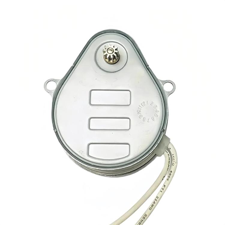 Two-way valve actuator motor with oval metal housing, connector terminals, and lead wires