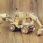 Wooden model excavator toy ornament with detailed cab, wheels, and raised arm, light wood