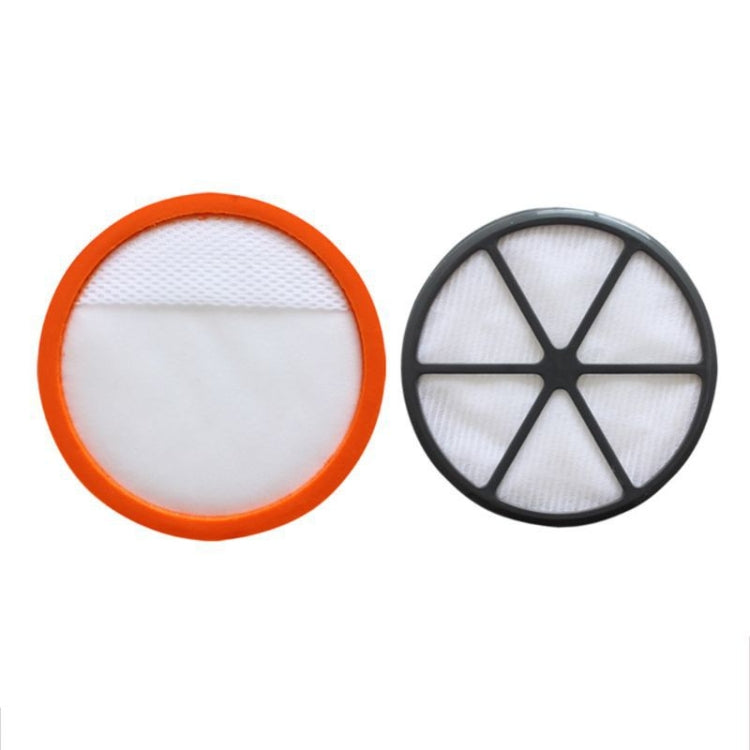 HEPA vacuum filter kit: orange mesh and black pleated circular filters
