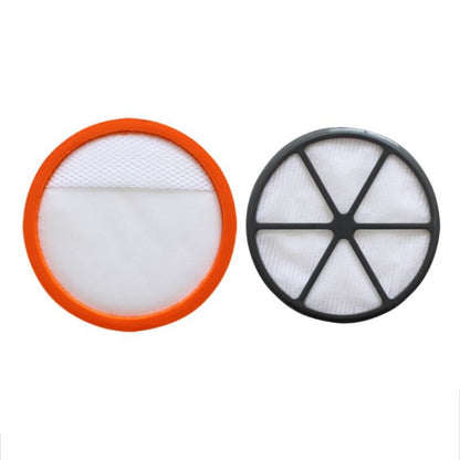 HEPA vacuum filter kit: orange mesh and black pleated circular filters