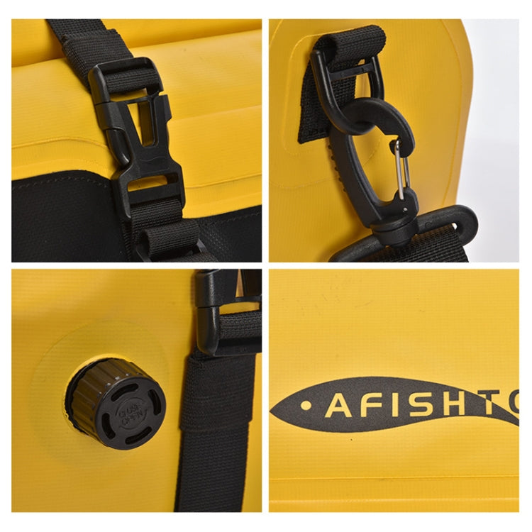 Yellow waterproof duffel corner with D-ring hardware and reinforced webbing