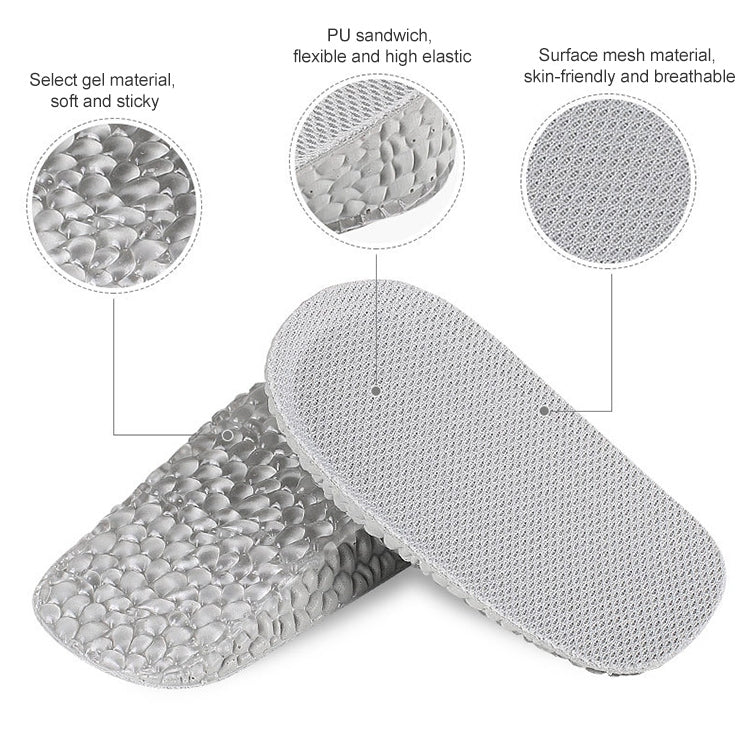 Self-adhesive gray heel heightening half pads with breathable mesh, shock-absorbing