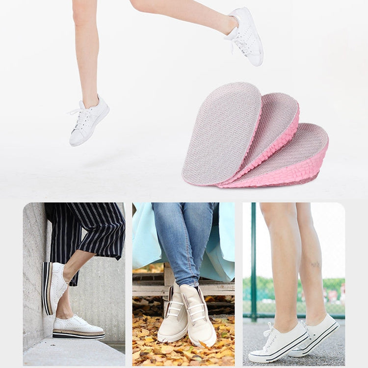 Self-adhesive heel heightening half pads worn under sneakers, gray breathable top