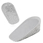 Light gray heel heightening pad with breathable top and gray textured gel-like backing