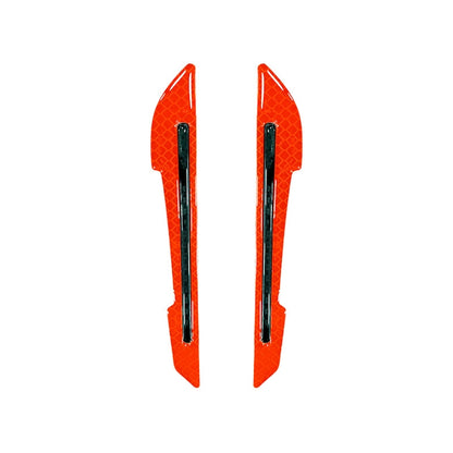 Reflective red rear-view mirror warning stickers, two tall leaf-shaped strips
