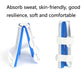 Blue finger splint with white straps, showing curved support and cushioned padding