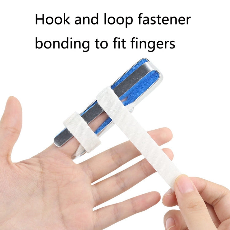 Finger splint with hook-and-loop straps and two metal support plates for straight support