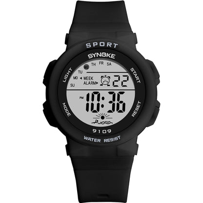 SYNOKE digital sport watch with black silicone strap and water-resistant LCD display