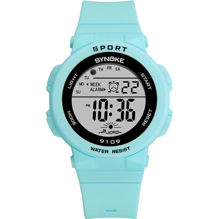 SYNOKE digital sport watch with lake green silicone strap and water-resistant LCD display