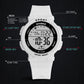 SYNOKE white silicone sport watch with button layout around the case