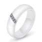 White ceramic zircon inlay ring, front three-quarter view