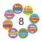 Sheet of colorful round award stickers including “Best”, “Brilliant”, “Good”, “Excellent”