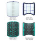 Air purifier replacement filter set: white HEPA mesh cylinder and teal activated carbon pieces