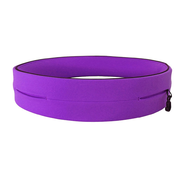 Running waist bag in purple with zip pull and open center pocket