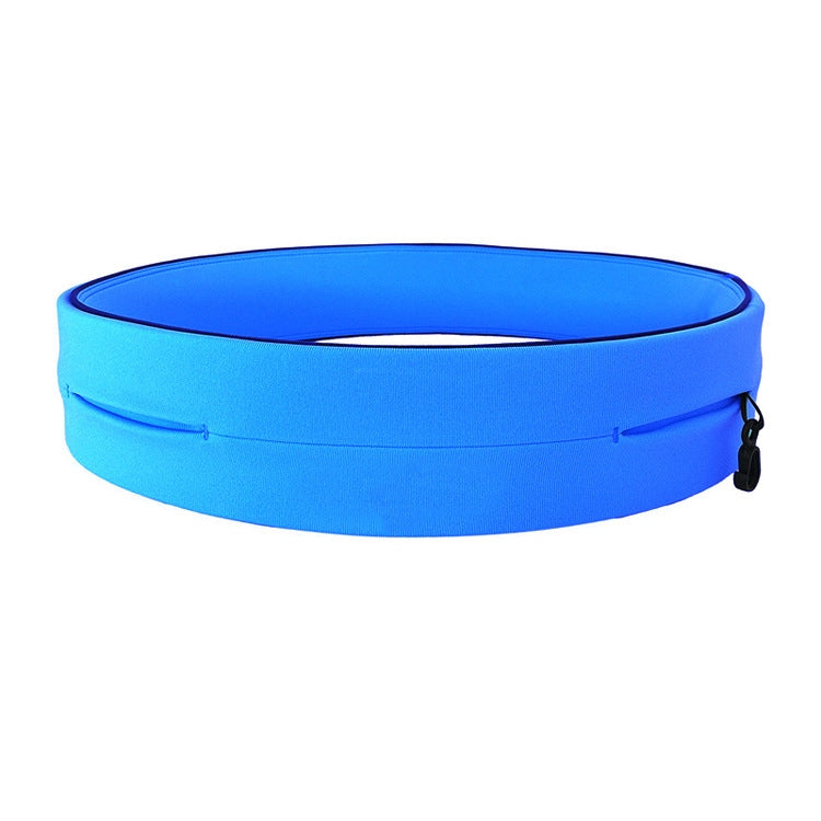 Running waist bag in blue with zip pull and open center pocket