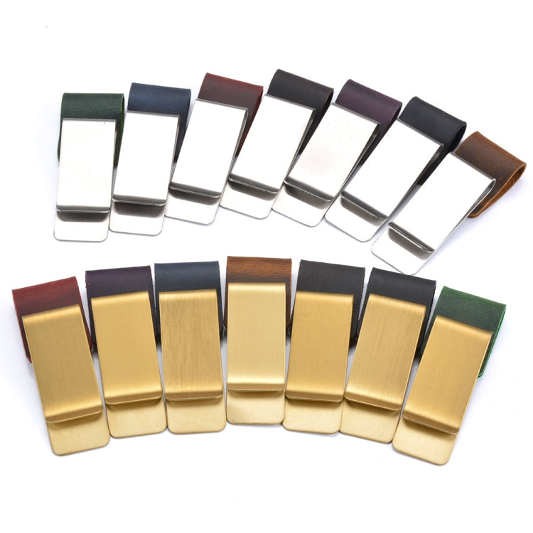 Assorted metal pen holder clips with leather sleeves in multiple finishes