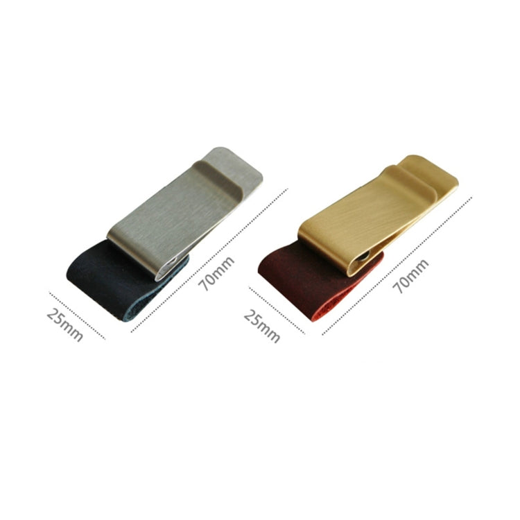 Metal pen holder clips with leather sleeves, gray and brass-tone