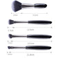Four makeup brushes with soft heads and visible length measurements