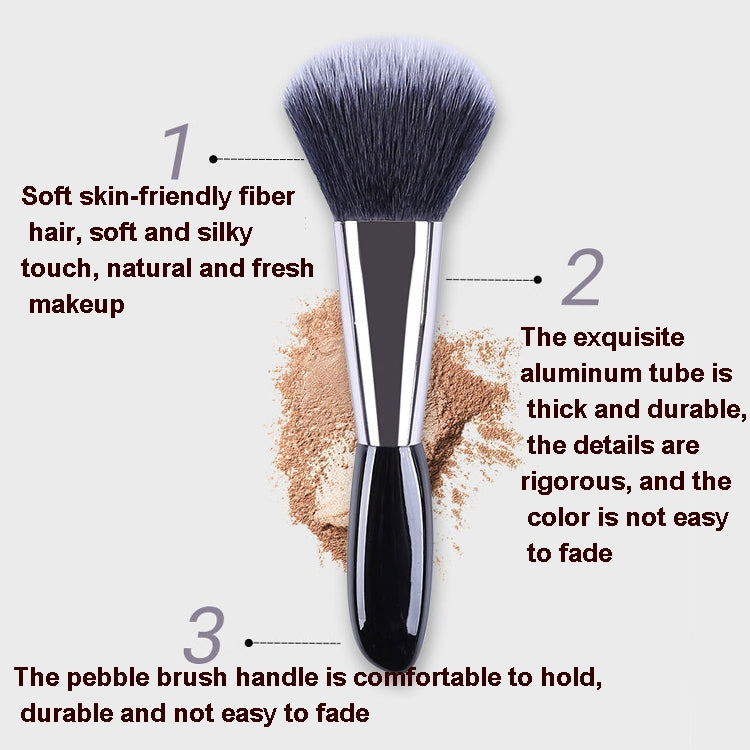 Soft-bristle makeup brush with silver ferrule and black handle