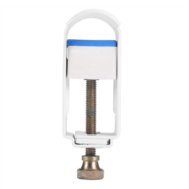 Adjustable finger straightener splint in white with blue strap and metal threaded rod