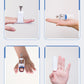 Finger splint brace shown in multiple use positions, with white frame and blue padding