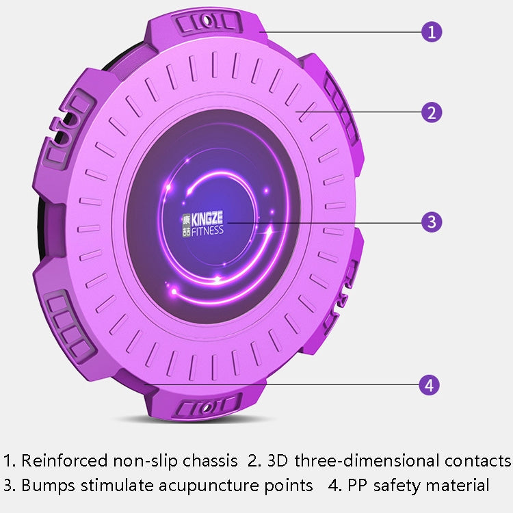 Purple twist fitness board with glowing LED center and numbered feature callouts