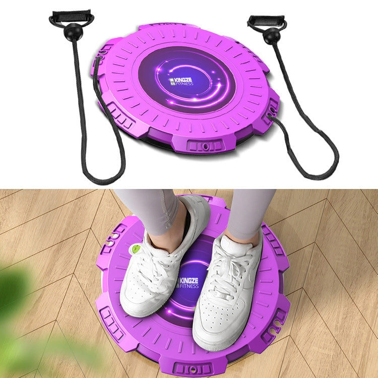 Purple waist twist fitness board with dual pull-rope handles and glowing LED ring