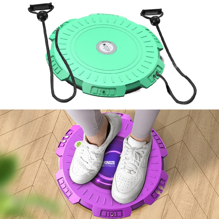 Green waist twist fitness board with dual pull-rope handles and LED center light