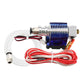 3D printer hotend extrusion head kit with blue cooling fan, PTFE tube, and red cable set
