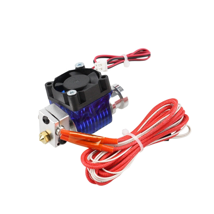 3D printer hotend extrusion head with single cooling fan and red cable harness