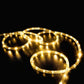 Warm white LED tube string lights with glowing bulbs on a looped cable